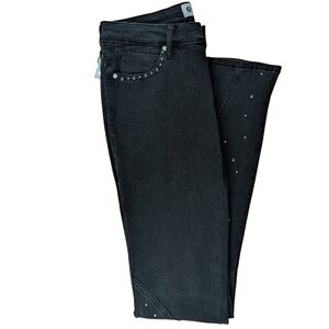 PTCL Studded Flare Leg Jeans Midrise Stretch Denim 33" Inseam Black Wash 28 NWT